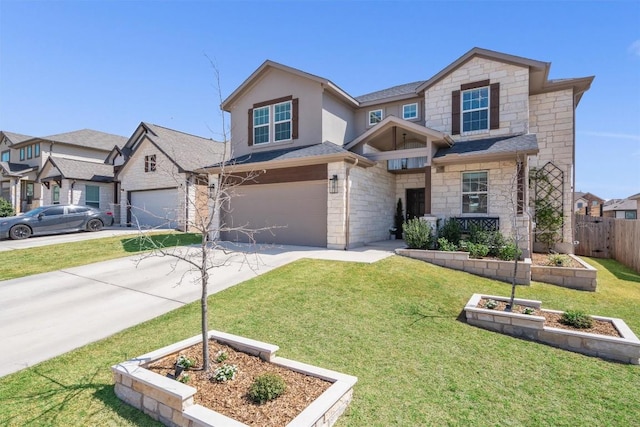 5833 Bianca Dr, Round Rock, TX 78665 - view of front of property with stone siding, concrete driveway, and a garage
