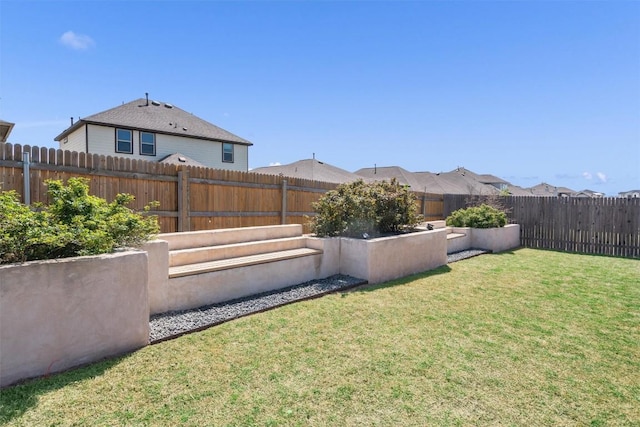 view of yard with a fenced backyard