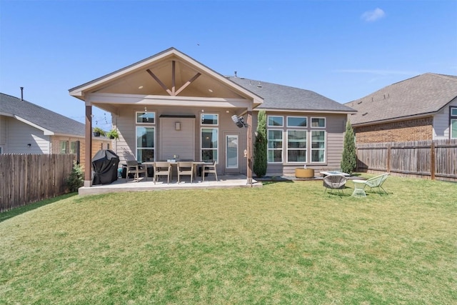 5833 Bianca Dr, Round Rock, TX 78665 - back of house with a fenced backyard, a patio area, and an outdoor living space with a fire pit