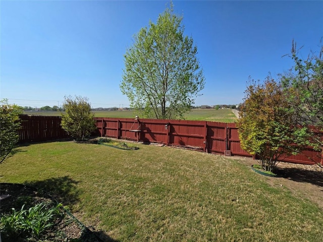 view of yard with a fenced backyard