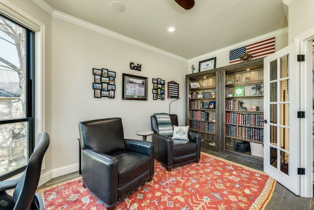 3012 Driftwood Ln, Horseshoe Bay, TX 78657 - living area featuring wood finished floors, crown molding, baseboards, and recessed lighting