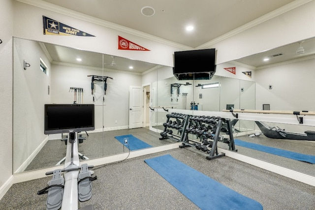 3012 Driftwood Ln, Horseshoe Bay, TX 78657 - exercise area with crown molding, baseboards, and recessed lighting