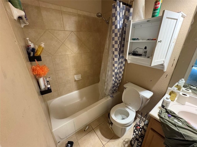 2316 Dovetail St, Pflugerville, TX 78660 - bathroom featuring shower / tub combo with curtain, tile patterned flooring, and vanity
