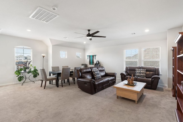 277 Biscayne Bay Bnd, Kyle, TX 78640 - living area with recessed lighting, light colored carpet, and ceiling fan