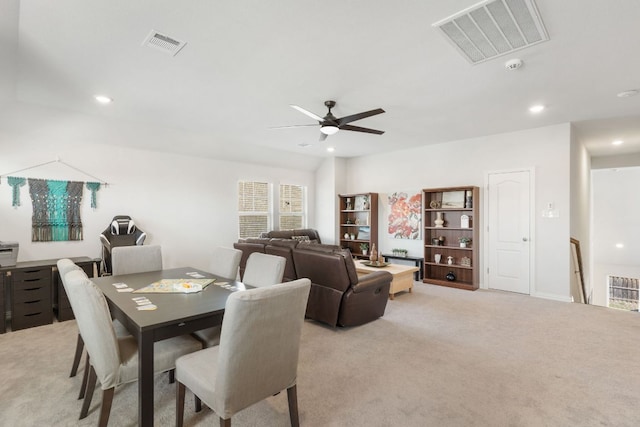 277 Biscayne Bay Bnd, Kyle, TX 78640 - dining space featuring recessed lighting, ceiling fan, and light carpet