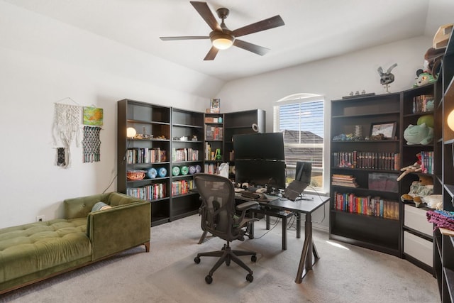 277 Biscayne Bay Bnd, Kyle, TX 78640 - carpeted home office with a ceiling fan and lofted ceiling