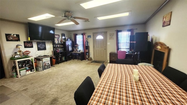 1149 State Highway 21 W Unit A, Cedar Creek, TX 78612 - carpeted dining space featuring crown molding and ceiling fan