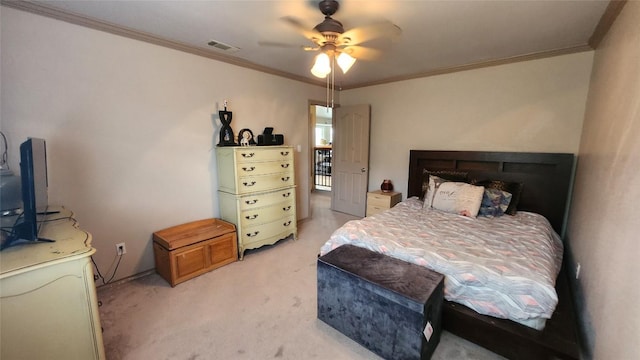 1149 State Highway 21 W Unit A, Cedar Creek, TX 78612 - bedroom with light carpet, ornamental molding, and ceiling fan