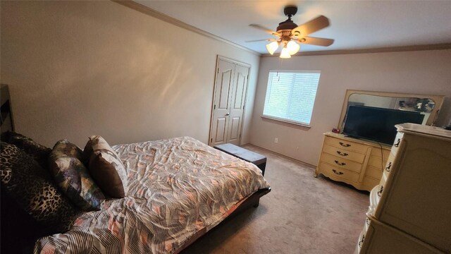 1149 State Highway 21 W Unit A, Cedar Creek, TX 78612 - bedroom with ornamental molding, light colored carpet, ceiling fan, and baseboards