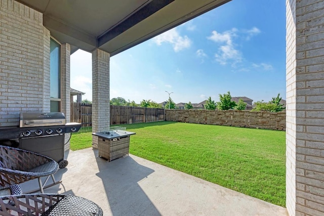 view of patio featuring a fenced backyard and grilling area