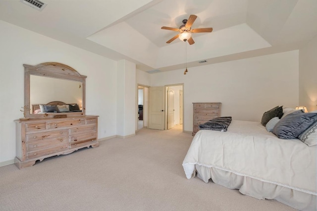 12029 Portobella Dr, Austin, TX 78732 - bedroom featuring carpet, a tray ceiling, ceiling fan, and baseboards