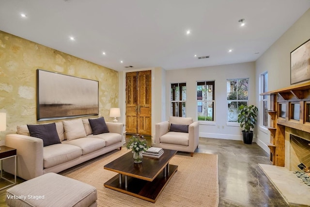 1701 Ravey St, Austin, TX 78704 - living area with concrete floors and recessed lighting
