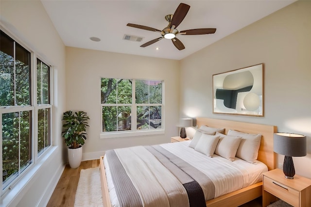 1701 Ravey St, Austin, TX 78704 - bedroom with multiple windows, wood finished floors, and ceiling fan