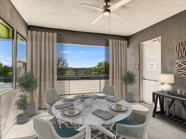 1715 Enfield Rd Unit 302, Austin, TX 78703 - dining space with ceiling fan and a textured ceiling