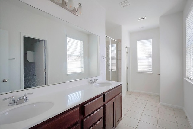 full bathroom featuring a healthy amount of sunlight, a sink, and visible vents