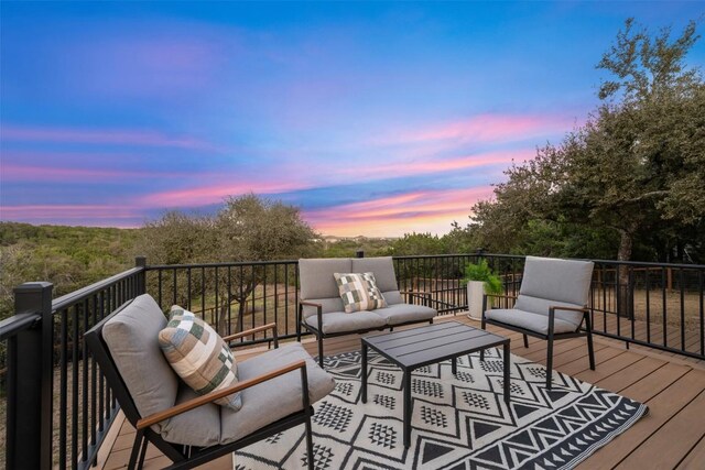 9943 Derecho Dr, Austin, TX 78737 - wooden terrace with an outdoor hangout area