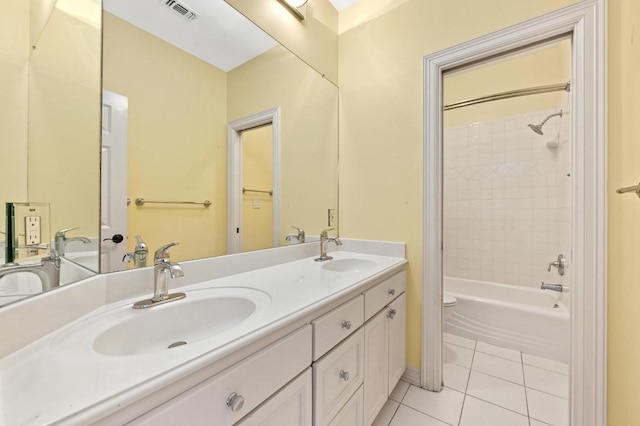 5903 Cane Pace, Austin, TX 78746 - full bath with toilet, tile patterned floors, double vanity, and tub / shower combination