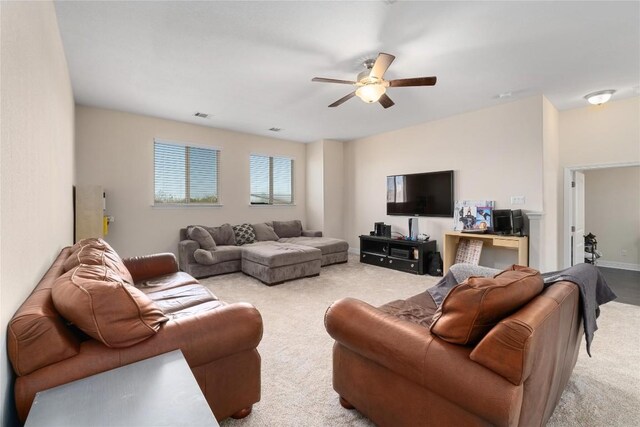 100 Adorno Ln, Georgetown, TX 78628 - living room featuring light colored carpet and ceiling fan
