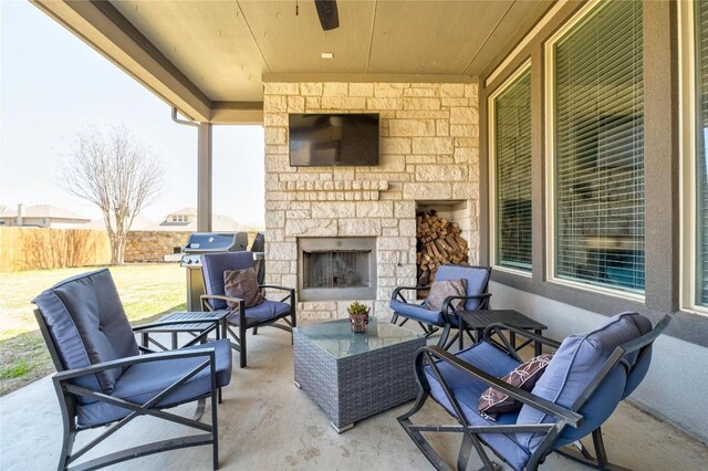 100 Adorno Ln, Georgetown, TX 78628 - view of patio / terrace featuring an outdoor living space with a fireplace