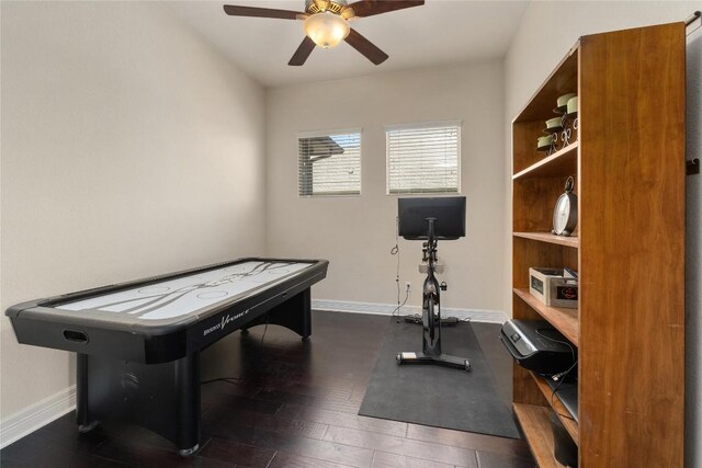 100 Adorno Ln, Georgetown, TX 78628 - game room featuring ceiling fan, baseboards, and wood finished floors