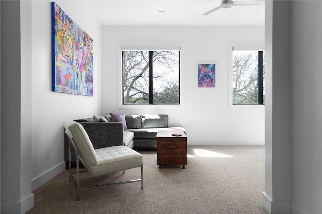 4704 Timberline Dr, Austin, TX 78746 - sitting room with carpet, baseboards, and a ceiling fan