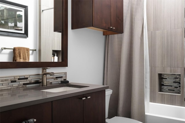 4704 Timberline Dr, Austin, TX 78746 - bathroom featuring toilet, vanity, and shower / bath combo with shower curtain