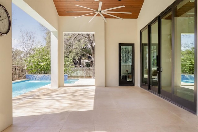 4704 Timberline Dr, Austin, TX 78746 - view of patio with a ceiling fan and an outdoor pool