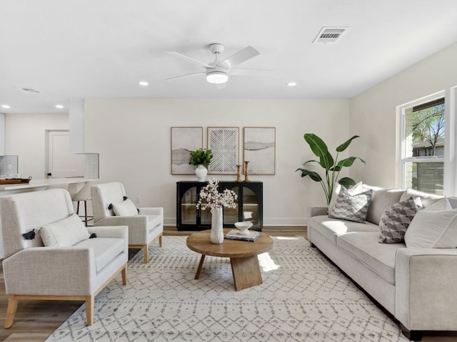 5416 Coventry Ln, Austin, TX 78723 - living room featuring recessed lighting, light wood-style flooring, ceiling fan, and baseboards