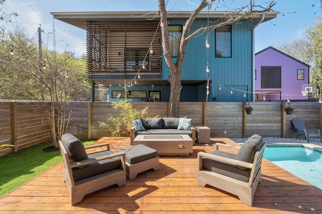 1411 Haskell St, Austin, TX 78702 - wooden deck with outdoor lounge area and a fenced backyard