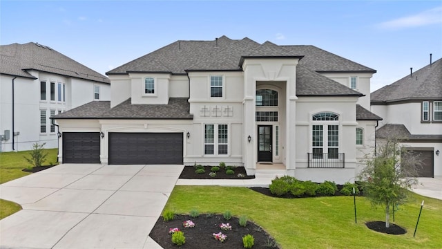 1005 Trevi Fontana, Leander, TX 78641 - french provincial home with a shingled roof, concrete driveway, stucco siding, and a front lawn