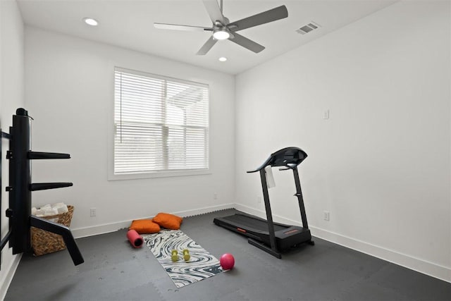 425 Private Road 915, Georgetown, TX 78633 - exercise area featuring recessed lighting, visible vents, a ceiling fan, and baseboards