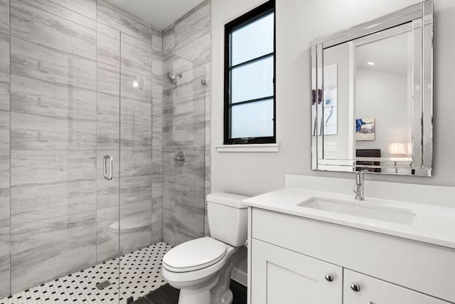 316 Hidden Beacon Bnd, Lakeway, TX 78738 - bathroom with a stall shower, vanity, and toilet