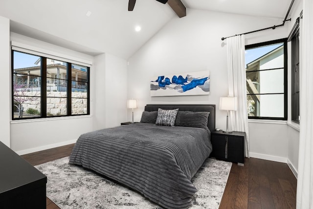 316 Hidden Beacon Bnd, Lakeway, TX 78738 - bedroom with dark wood-type flooring, multiple windows, baseboards, recessed lighting, and a ceiling fan