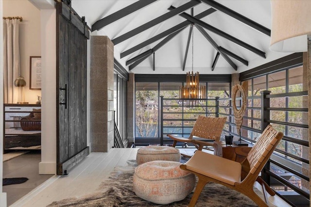 1905 Big Horn Dr, Austin, TX 78734 - sunroom with a chandelier and a barn door