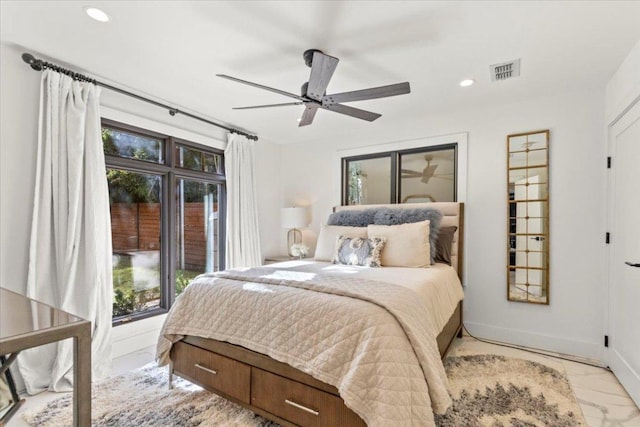 1905 Big Horn Dr, Austin, TX 78734 - bedroom featuring multiple windows, recessed lighting, baseboards, and ceiling fan