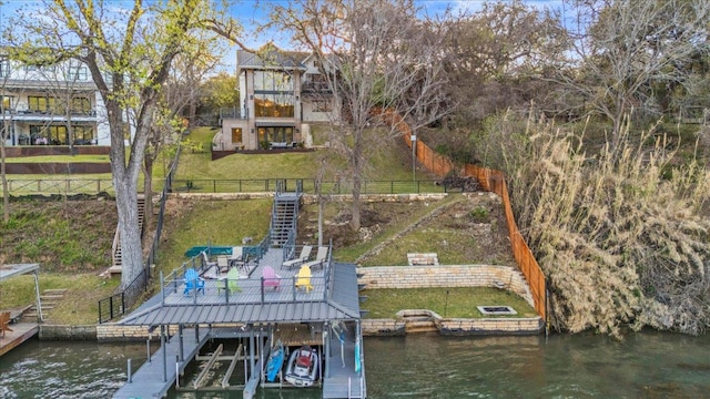1905 Big Horn Dr, Austin, TX 78734 - dock area with a water view, stairs, and boat lift
