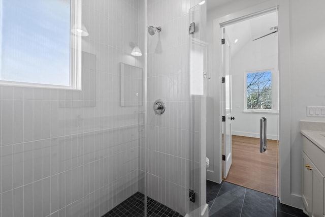 4525 S 3rd St, Austin, TX 78745 - bathroom with vanity and a stall shower
