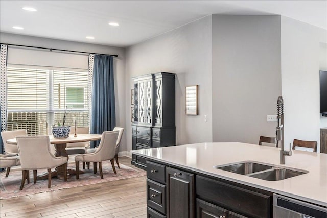 9003 Jodie Ln, Austin, TX 78748 - kitchen featuring a sink, stainless steel dishwasher, light wood finished floors, light countertops, and recessed lighting