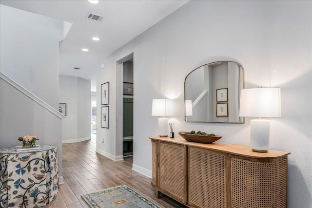 9003 Jodie Ln, Austin, TX 78748 - hallway with wood finished floors, recessed lighting, baseboards, and stairs