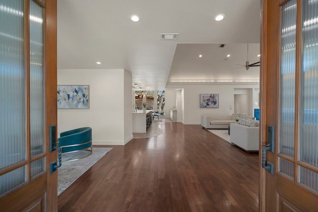 7603 Rustling Cv, Austin, TX 78731 - foyer with wood finished floors, recessed lighting, and a ceiling fan