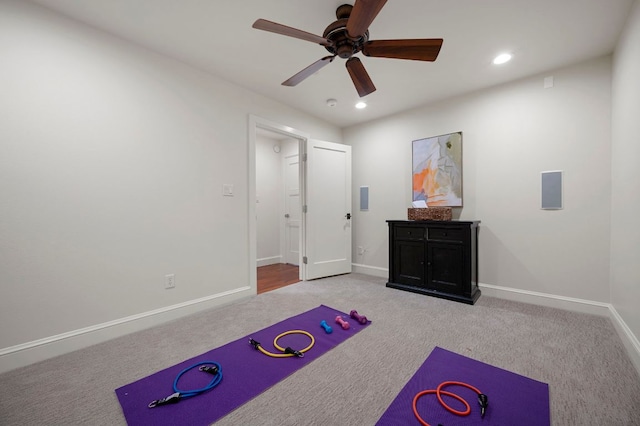 7603 Rustling Cv, Austin, TX 78731 - exercise area with carpet, ceiling fan, and recessed lighting