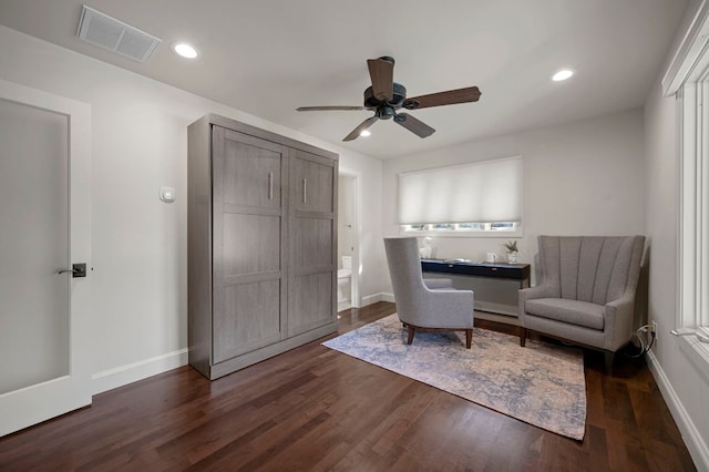 7603 Rustling Cv, Austin, TX 78731 - office space with ceiling fan, dark wood-style flooring, and recessed lighting