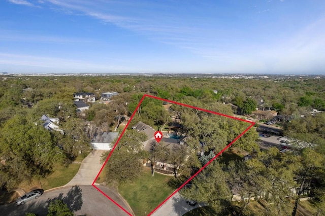 7603 Rustling Cv, Austin, TX 78731 - aerial view of property's location featuring property parcel outlined and a heavily wooded area