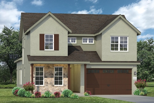 600 C-Bar Ranch Trl Unit 116, Cedar Park, TX 78613 - view of front of home with a garage, stucco siding, stone siding, and a shingled roof