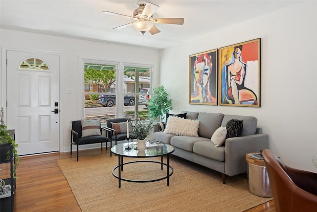 2708 W 49th St W, Austin, TX 78731 - living room featuring wood finished floors and a ceiling fan