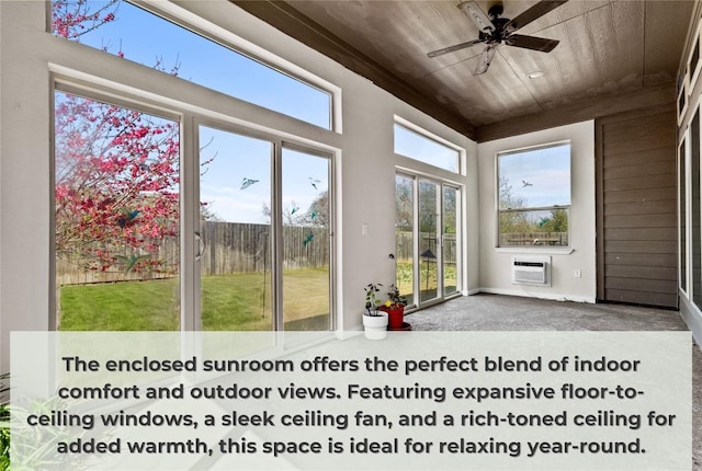 sunroom with an AC wall unit