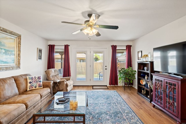 3919 Haleys Way, Round Rock, TX 78665 - living area featuring ceiling fan and wood finished floors
