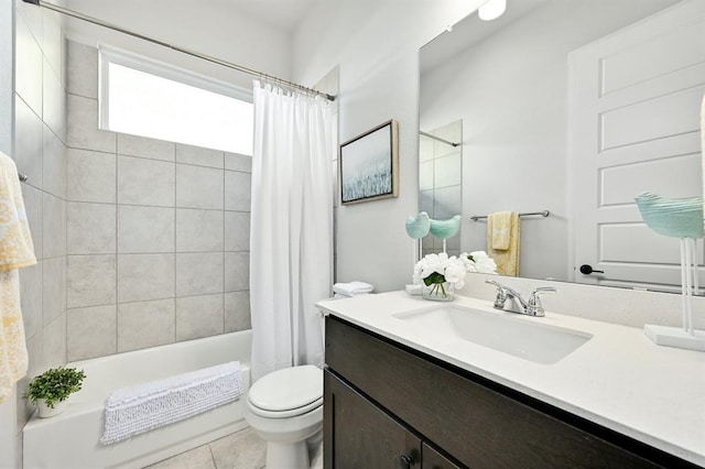 2316 Gold Dust Trl, Leander, TX 78641 - bathroom featuring vanity, shower / bathtub combination with curtain, and tile patterned flooring