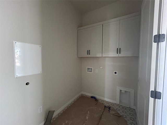 8213 Grenadier Dr, Austin, TX 78738 - washroom with hookup for an electric dryer, cabinet space, hookup for a washing machine, baseboards, and gas dryer hookup