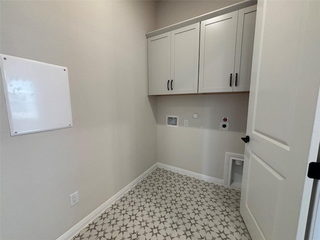 8213 Grenadier Dr, Austin, TX 78738 - laundry room featuring hookup for an electric dryer, cabinet space, hookup for a gas dryer, light floors, and washer hookup